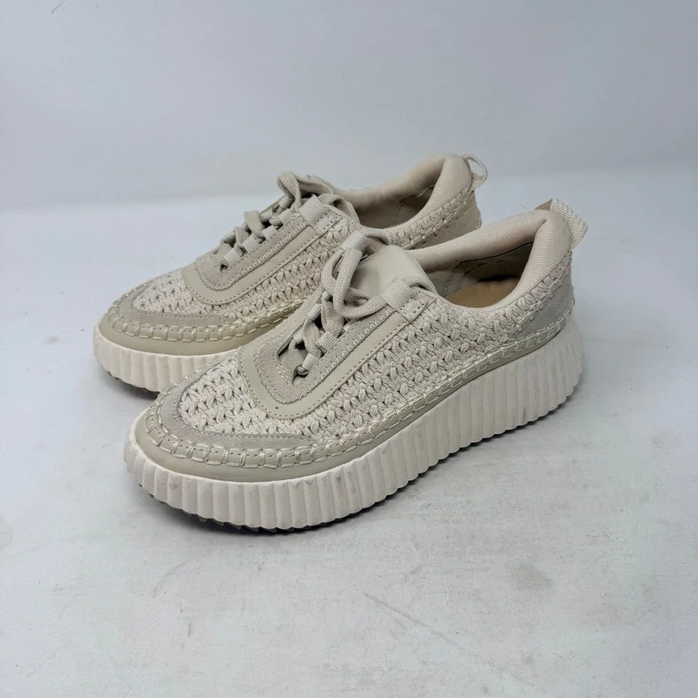 Dolce Vita Dolen Crochet Platform Sneakers Cream Whipstitch Size 7 Boho Chunky